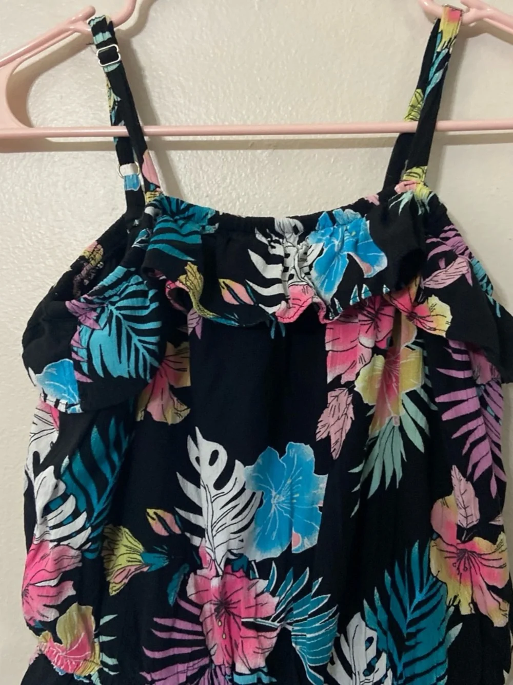 Girls' Black Tropical Floral One-Piece Romper 16-18